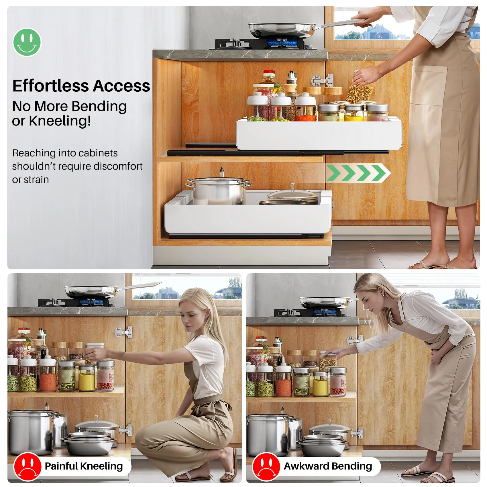Kitstorack: Expandable Pull-Out Cabinet Organizer - Heavy-Duty & Microplastic-Free Slide-Out Drawer with Adhesive Nano Film