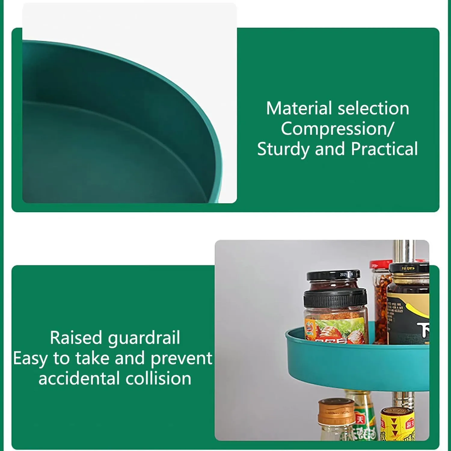 Plantex 2-Layer Rotating Spice Rack|Circular Shelf For Cabinet Countertop|360-Degree Rotable Kitchen Trolley|Fruit Basket (Dark Green)